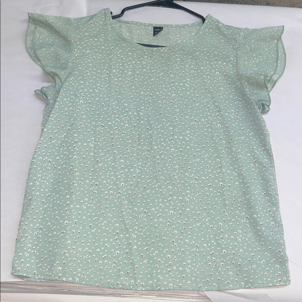 SHEIN Mint Green Blouse with White Dots